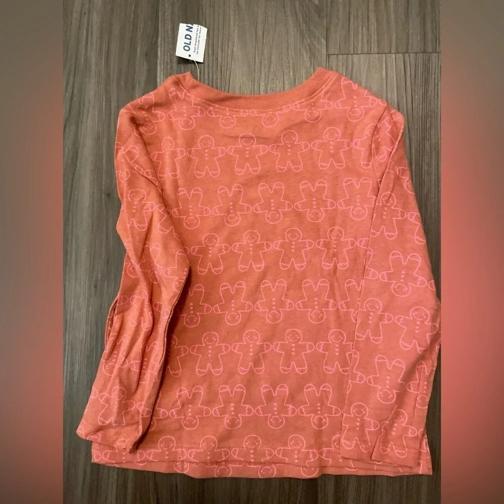 Old Navy Girls Coral with pink Gingerbread print Long Sleeve Shirt size 3T-NWT